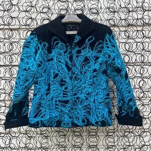 Samuel Dong Blue Black abstract Woven Art To Wear Tapestry Blazer Jacket MEDIUM